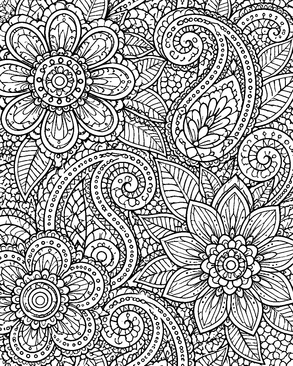 Paisley Garden black-and-white colouring page