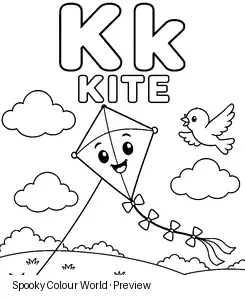 K Kite colouring preview
