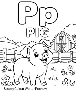 P Pig colouring preview