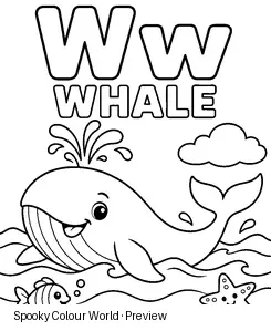 W Whale colouring preview