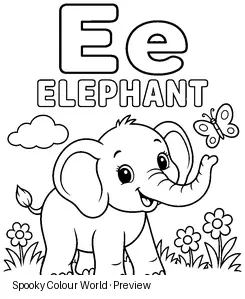 E Elephant colouring preview