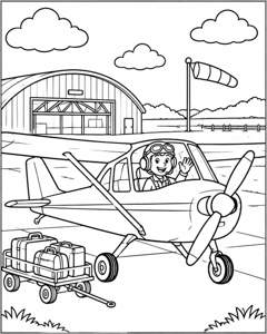 Airplane Airfield colouring page preview