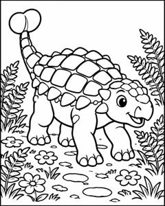 Ankylosaurus Flower Path colouring page preview