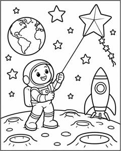 Astronaut Comet Kite colouring page preview