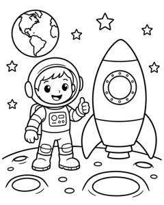 Astronaut Moon Rocket colouring page preview