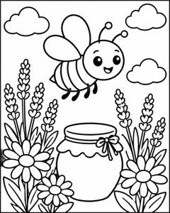 Bee Lavender Garden colouring page preview