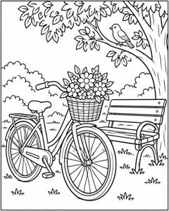 Bicycle Flower Basket colouring page preview