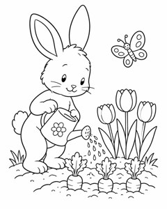 Bunny's Flower Garden colouring page preview
