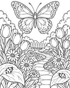 Butterfly Tulip Path colouring page preview
