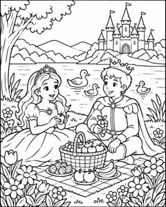 Castle Lakeside Picnic colouring page preview