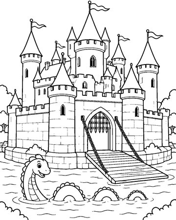 Castle Moat Serpent colouring page preview