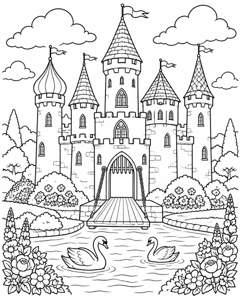 Castle Swan River colouring page preview