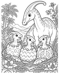 Dinosaur Hatching Nest colouring page preview
