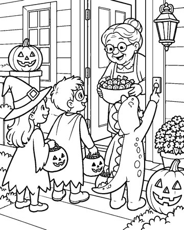 Ding-Dong Trick-or-Treat colouring page preview