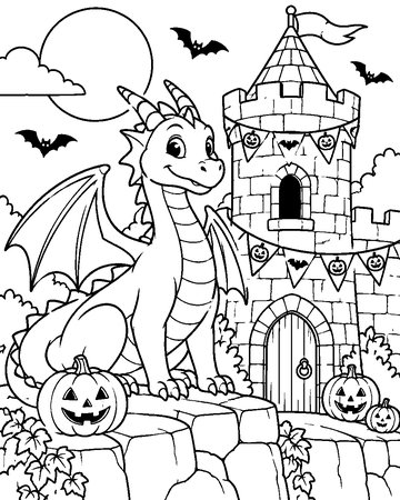 Dragon's Castle Tower colouring page preview