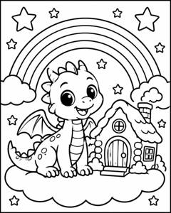 Dragon Cloud Cottage colouring page preview