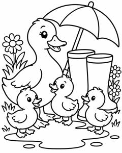 Ducklings Rain Boots colouring page preview