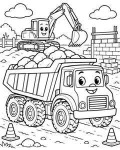 Dump Truck Building Site colouring page preview