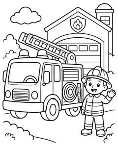 Fire Engine Station colouring page preview