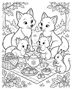 Fox Family Picnic colouring page preview