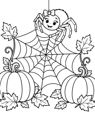 Friendly Spider's Web colouring page preview