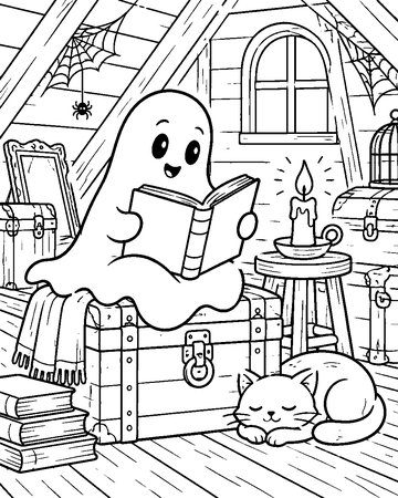 Ghost's Attic Storytime colouring page preview