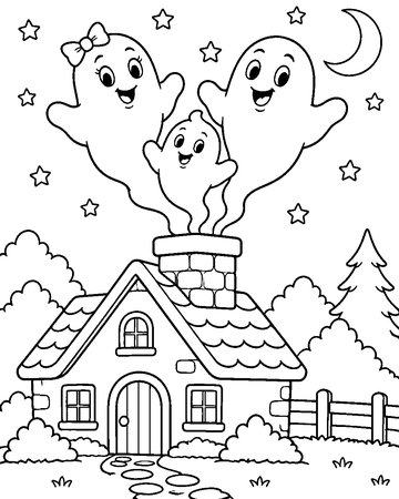 Ghost Family Chimney colouring page preview