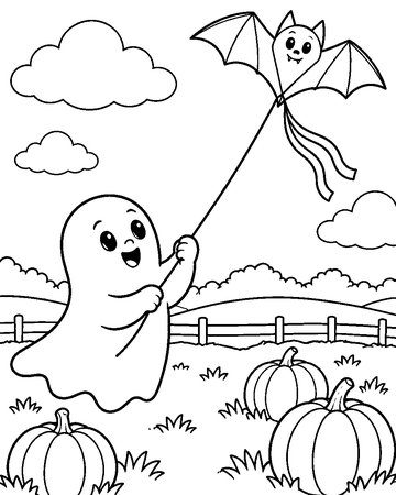 Ghost's Bat Kite colouring page preview