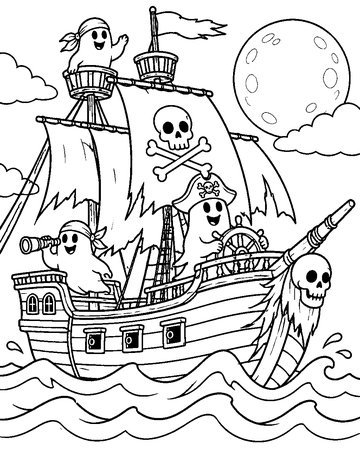 Ghost Pirate Ship colouring page preview