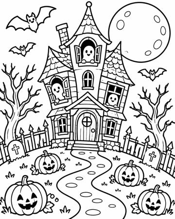 Haunted Hill House colouring page preview