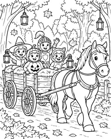 Halloween Hayride colouring page preview