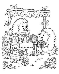 Hedgehog Fruit Stall colouring page preview