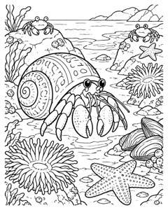 Hermit Crab Tidepool colouring page preview