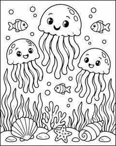 Jellyfish Sea Garden colouring page preview