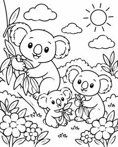 Koala Eucalyptus Garden colouring page preview