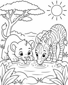 Lion Cub Savanna colouring page preview
