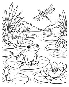 Lotus Frog Pond colouring page preview