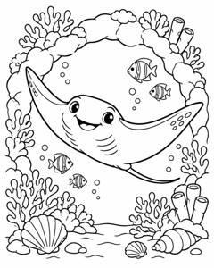Manta Ray Coral Arch colouring page preview
