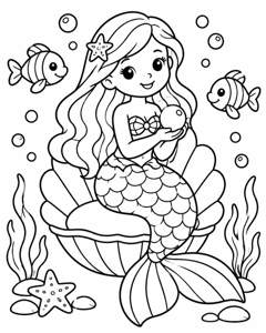 Mermaid Pearl Seat colouring page preview