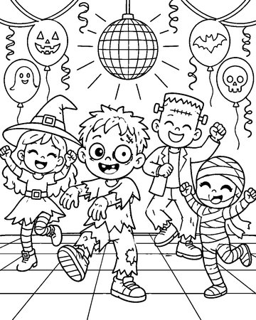 Monster Mash Disco colouring page preview