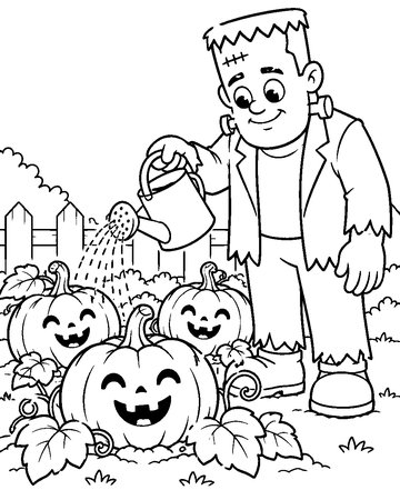 Monster's Pumpkin Garden colouring page preview