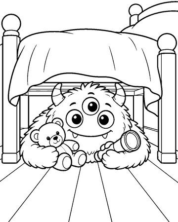 Monster Under the Bed colouring page preview