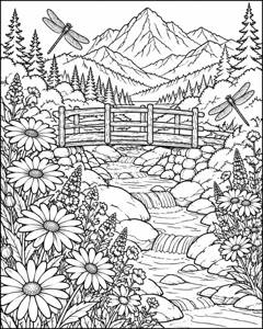Mountain Wildflower Stream colouring page preview