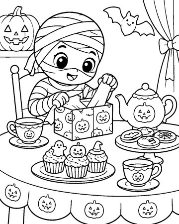 Mummy's Tea Party colouring page preview