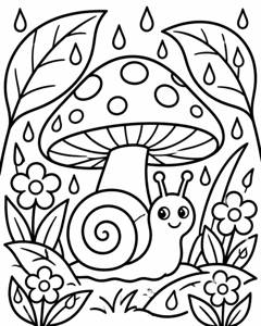 Mushroom Rain Garden colouring page preview