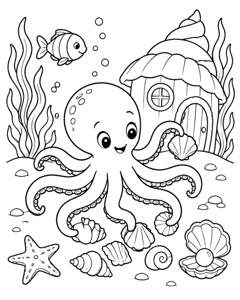 Octopus Shell House colouring page preview