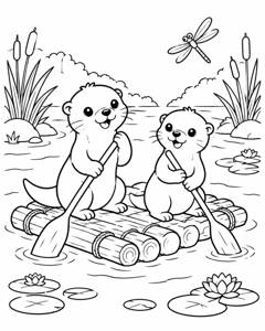 Otters River Raft colouring page preview