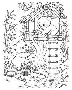 Pandas Bamboo Treehouse colouring page preview