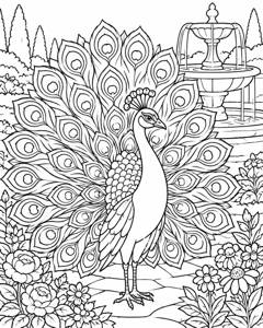 Peacock Flower Fountain colouring page preview