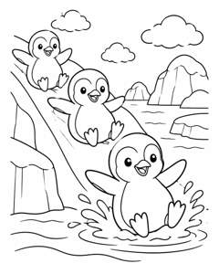 Penguins Ice Slide colouring page preview